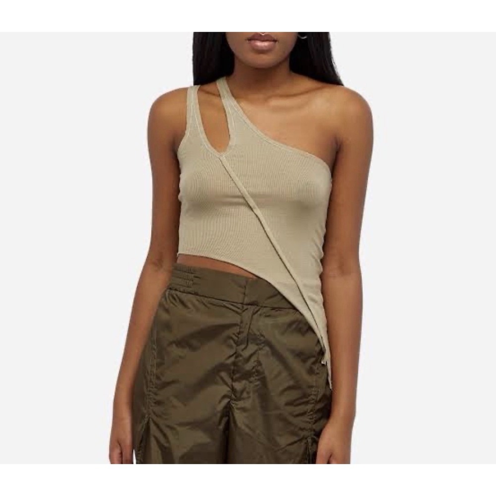 Sami Miro Vintage Asymmetric Tank Top S NWT Taupe Tencel Eco Rib Made In USA Tee